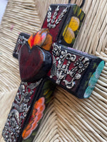 Milagro Sacred Heart Black Flowers Cross
