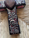 Milagro Sacred Heart Black Flowers Cross