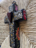 Milagro Heart Black Flowers Cross