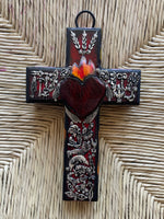 Milagro Sacred Heart Black Flowers Cross