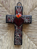 Milagro Sacred Heart Black Flowers Cross