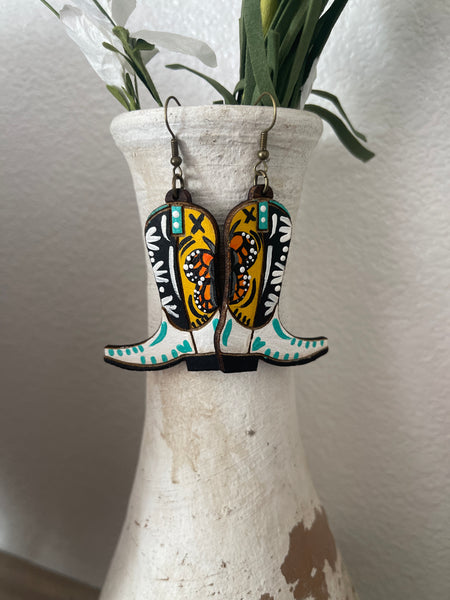 Bota Earrings- monarca black/yellow