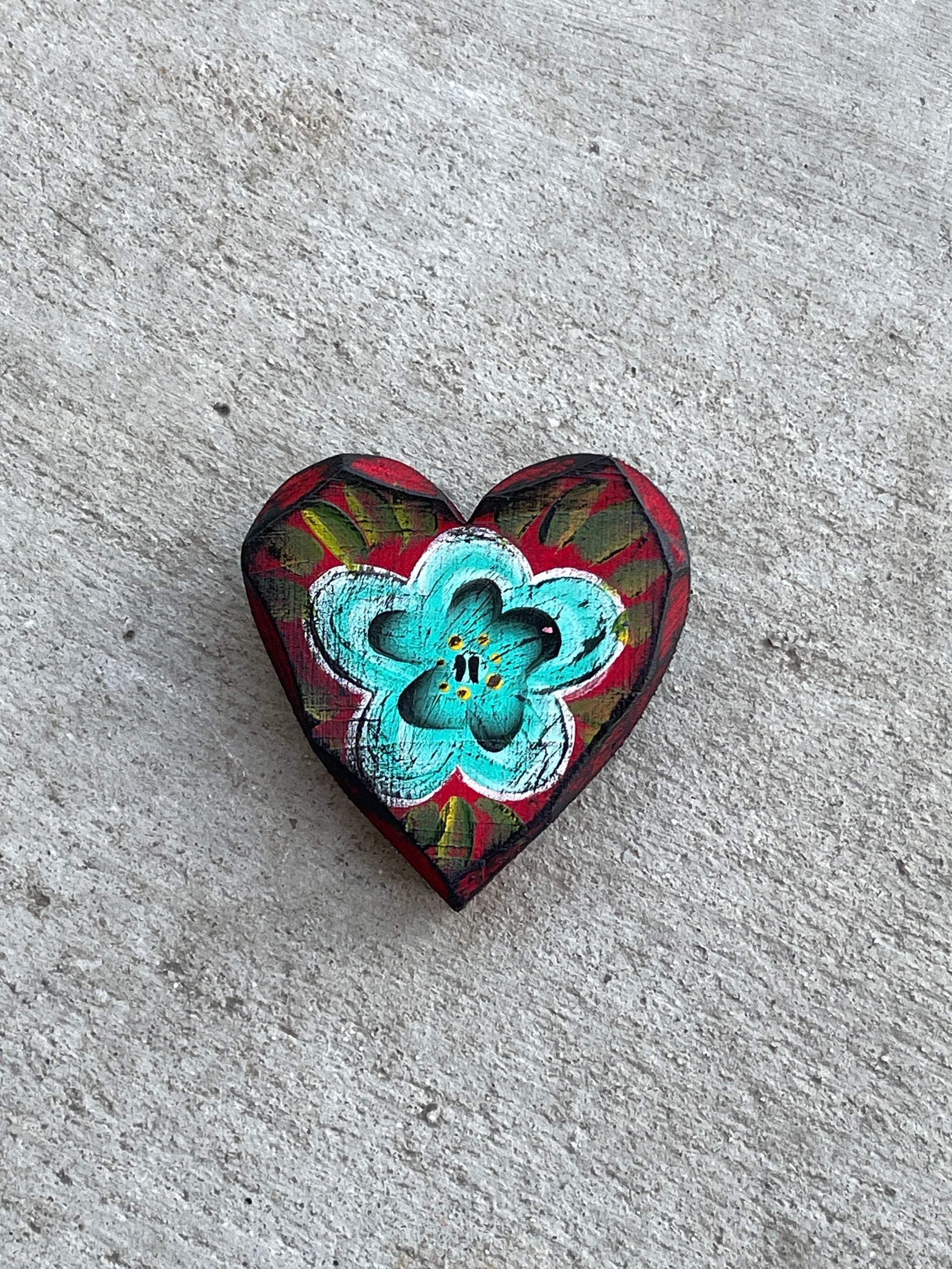 Red Flores Little Heart- aqua flower – CJ's Angels + Skulls & Stitches